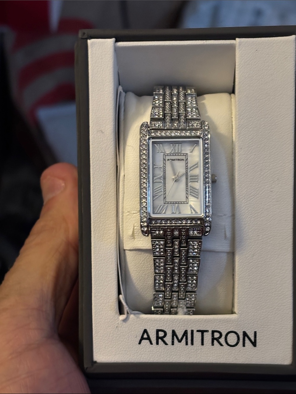 Armitron Silver-Tone Crystal Rectangular Bracelet Watch